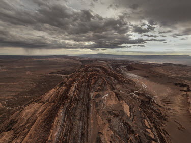 The Atacama Desert near San Pedro de Atacama. Folding planes of mountain building, volcanic lava flows and the work of wind and water erosion.