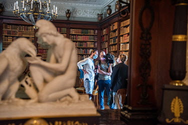 A media visit in the library at Villa La Grange in Parc de La Grange, the location for the Biden - Putin summit. The site is being prepared with officials, technicians, restorers and gardeners hard at...