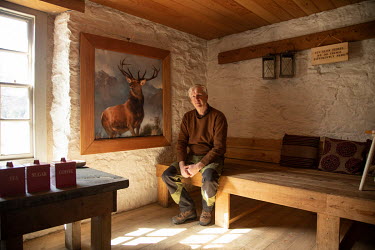 Thomas Macdonell, the conservation manager of Glen Feshie for Wildlands Ltd., a flagship site for rewilding in Scotland. Pictured in the estate's bothy, a free-to-use shelter for walkers to use overni...