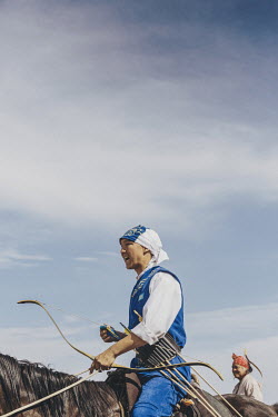 A Kazakh archer prepares to compete in the horseback archery discipline at the World Nomad Games.