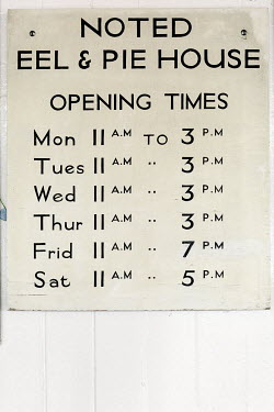 Opening times at the Noted Eel and Pie House in Leytonstone.