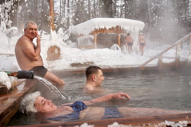 People enjoy a hotspring on the northern shore of Lake Baikal, near Severobaikalsk.   Crowned the 'Jewel of Siberia', Lake Baikal is the world's deepest lake, and the biggest lake by volume, holding 2...