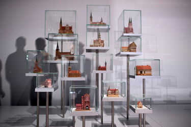 Models of churches in the section Escape and expulsion of the Germans on display at the Museum and Documentation Centre of the Foundation Escape, Flight, Expulsion and Reconciliation. The Documentatio...