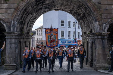 Orangemen enter the city of Derry/Londonderry during their 12th July parade to celebrate the victory of William of Orange at the Battle of the Boyne in 1690.