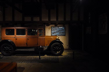 An original advertisement for cycles and motor accessories is displayed in the Coventry Transport Museum, on its first day of reopening since the UK's coronavirus lockdown, on 20th July 2020.