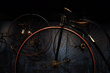 A close photograph of Penny Farthing bicycles which are displayed in the Coventry Transport Museum, on its first day of reopening since the UK's coronavirus lockdown, on 20th July 2020.