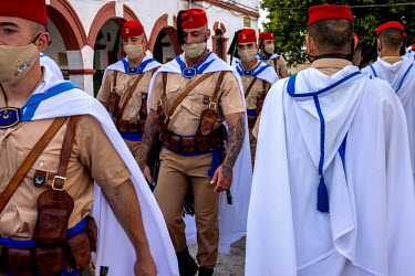 Soldiers wearing capes and caps (fez) during celebrations for the 110th anniversary of the foundation of the Regulars regiments.