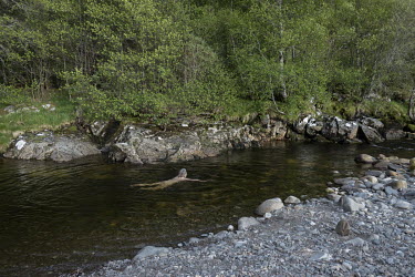 Swimming in the River Calder near Newtonmore in Speyside, the Scottish Highlands.