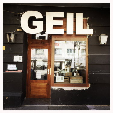 Geil, a shop selling alcoholic spirits in Moabit.  The Berlin district of Moabit is an artificial island completely surrounded by water that was once home to various industries and staunchly working-c...