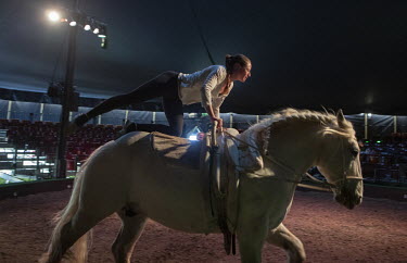 Lil Rice rehearses an equestrian routine in the big top as Giffords Circus prepares to return with their 2021 show, 'The Hooley', a celebration of Irish dance and culture, postponed from 2020 due to t...