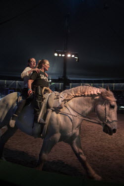 Rebecca Musselwhite and Lil Rice rehearse their equestrian routine in the big top as Giffords Circus prepares to return with their 2021 show, 'The Hooley', a celebration of Irish dance and culture, po...