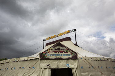 The Giffords Circus big top prior to the circus performing for the first time in front of an audience since the start of the pandemic.  Giffords Circus have been rehearsing for 'The Hooley', their 202...
