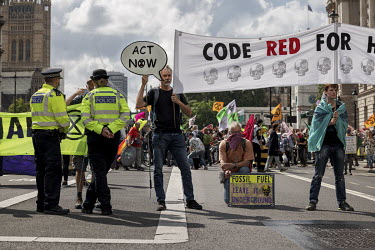 Extinction Rebellion (XR) activists during an protest to occupy and block Whitehall.