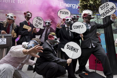 Extinction Rebellion activists the 'Corp Rats' outside the Department for Business, Energy and Industrial Strategy the destination for the 'Stop the Harm' march that started from Hyde Park.