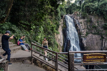 Visitors at Haew Narok Waterfall in Khao Yai National Park.