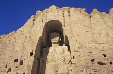 The larger 'Western' Buddha of Bamiyan (55 metres high, 6th-7th century CE). The Buddhas were destroyed by the Taliban in 2001.