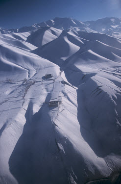 A small settlement in the Hindu Kush, which stretches from central Afghanistan into northern Pakistan, seen from a plane.