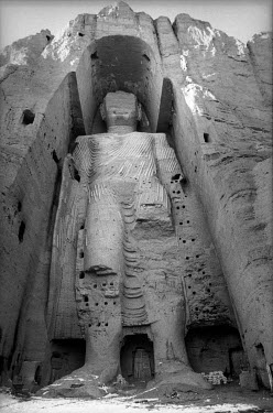 The larger, Western Buddha in Bamiyan. It stood at 55 metres high and is thought to have been carved around the 6th-7th century CE). The Buddhas were destroyed by the Taliban in 2001.