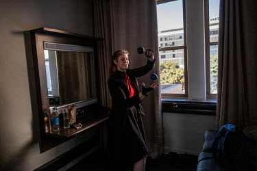 Deyna Viret, a student of the Cape Town College of Magic, practices part of a juggling routine in her dressing room ahead of a show at the Artscape Theatre.
