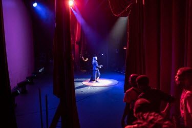 Deyna Viret, a student of the Cape Town College of Magic, performs a juggling routine during a show at the Artscape Theatre.