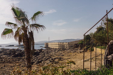 The coastline around the Modern Saraylar hotel in southern Turkey with a dividing wall in the background indicating the women only area of the beach. Halal hotels have sex segregated pool and beach ar...