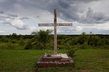 A cross in front of a Catholic church in the quilombola (founded by escaped slaves) community of Pedras Negras in Rondonia.