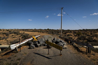A blocked road near Menindee Lake in New South Wales near the border with South Australia.
