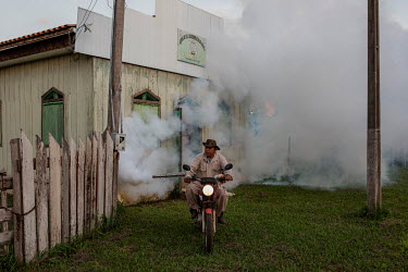 Cicero Xavier da Paz, an employee of the National Health Foundation of Brazil (FUNASA) uses smoke against a type of mosquito that spreads malaria in the quilombola (founded by escaped slaves) communit...