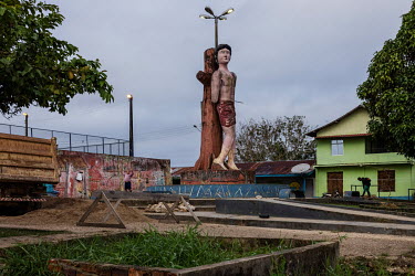 A statue of St Sebastian, a third century Christian saint who was martyred by being shot with arrows and then beaten to death, in a village in the Vale do Javari indigenous territory.
