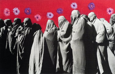 A photograph printed onto cotton and embroidered by the photographer.  A series of photographs dedicated to Afghan women.  This image is dedicated to widows and abandoned wives. Afghanistan is a count...