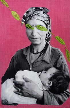 A photograph printed onto cotton and embroidered by the photographer.  A series of photographs dedicated to Afghan women.  This image is dedicated to mothers.