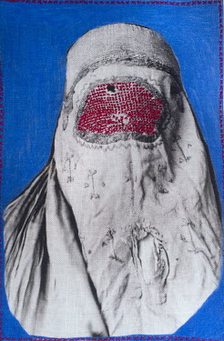 A photograph printed onto cotton and embroidered by the photographer.  A series of photographs dedicated to Afghan women.  This image is dedicated to women married when they were children. Although th...