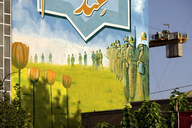 A mural featuring members of the military.