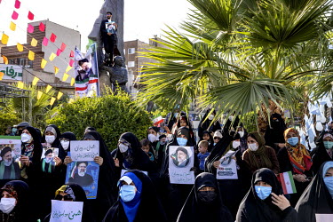 Women attend an election rally in Palestine Square for Ebrahim Raisi, was elected president of Iran in a vote held on 18 June 2021.