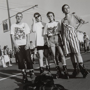 Rollerbladers in Moscow.   From the series 'Russian Portraits', photos and interviews with ordinary Russians as their country stood at an ideological crossroads during presidential elections in 1996....