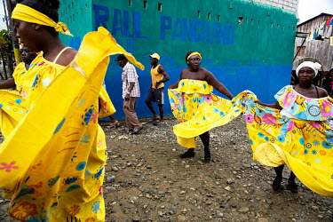 Afro Ecuadorian women celebrating La Virgen de la Merced in Playa de Oro. Playa de Oro is a majority Afro Ecuadorian community located on the banks of the Santiago River in the northern border between...
