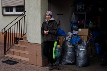 Member of Ocalenie Foundation, Kalina Czwarnok, standing at the warehouse of Ocalenie Foundation with clothes, shoes and sleeping bags donated for the migrants in Sokolka. The town is situated near th...
