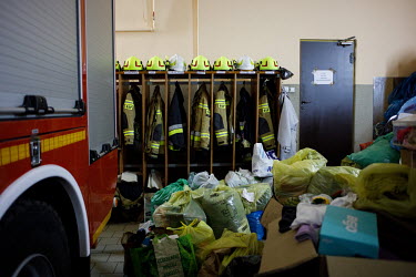 Items donated for the migrants are collected at the local fire brigade station in Michalowo. The town is situated near the state of emergency zone by the Belarussian border. Hundreds of migrants, main...