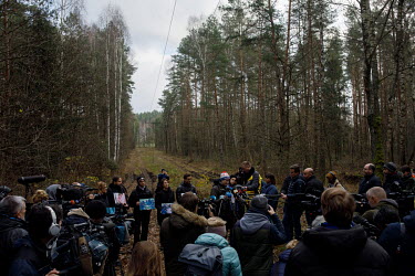 Polish activists and international press during the press conference near the state of emergency zone by the Belarussian border near Sokolka. Hundreds of migrants, mainly from Syria, Iraq and Afghanis...