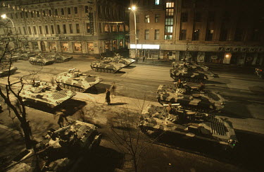 Armoured personnel carriers move into central Moscow in August 1991 during the attempted coup by hardline communists opposed to Gorbachev's reform policies. The coup would fall part some days later wh...