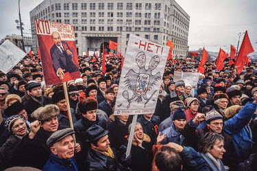 A pro Communist demo after the collapse of the Soviet Union and the failed 1991 coup to overthrow Gorbachev and reinstate hardline Communist policies. A 2nd coup would be attempted in October that yea...