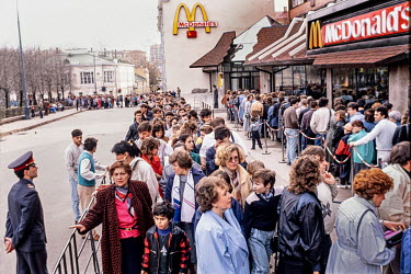 Thousands of Russians line up around Pushkin Square in Moscow in spring 1990, waiting to enter the country's first McDonald's fast food restaurant and taste their first American hamburger. It opened a...