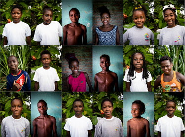 Portraits of children who attend Playa de Oro community school. From right to left with names, age, professional dream : Cristofer Mendez, 11, Actor, Angelina Caicedo, 9, Chef, Leonel Ayovi, 12, Drive...
