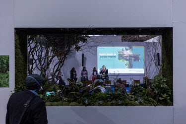 Indigenous speakers at the Nature+ zone inside the Delegations' pavilions area of the COP26 summit, at the Scottish Exhibition Centre in Glasgow, Scotland.