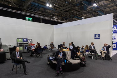 People throng the Delegates' pavilion zone in the COP26 summit, at the Scottish Exhibition Centre in Glasgow, Scotland.