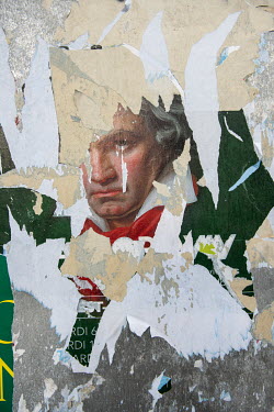 Beethoven looking out from a poster hoarding reserved for advertising cultural performances and exhibitions, all of which have been cancelled due to Covid 19 restrictions.