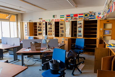 An empty office, cleared for renovation, in the Palais des Nations, the United Nations Office at Geneva, which is being overhauled as part of an $800 million renovaton and construction project.