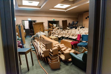 Furniture being stored in a former cinema, underground in the Palais des Nations, the United Nations Office at Geneva, which is being overhauled as part of an $800 million renovaton and construction p...