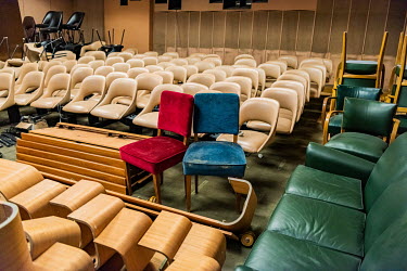Furniture being stored in a former cinema, underground in the Palais des Nations, the United Nations Office at Geneva, which is being overhauled as part of an $800 million renovaton and construction p...