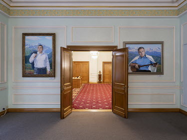 Portrait paintings of former Kazakh president Nursultan Nazarbayev in the Museum of the First President of the Republic of Kazakhstan.